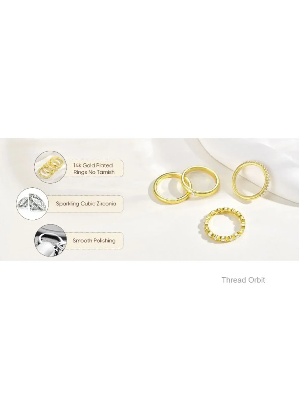 4-Piece Stackable Rings Set - Gold Plated Cubic Zirconia, Minimalist Everyday